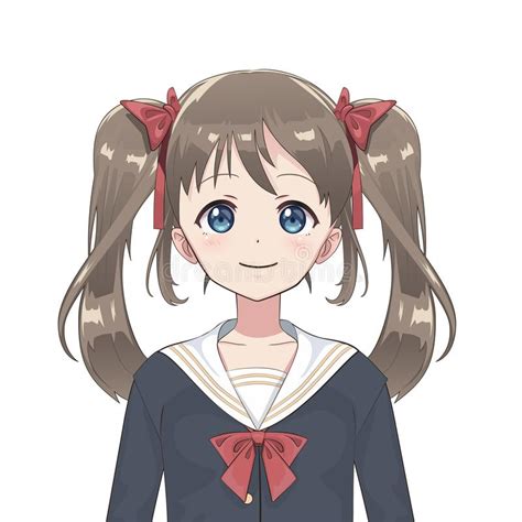 Anime Schoolgirl Cartoon Character In Japanese Classical Stock Vector