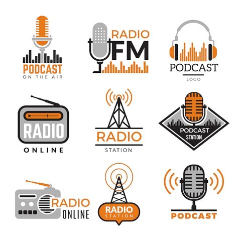 Premium Vector Radio Logo Podcast Towers Wireless Badges Radio