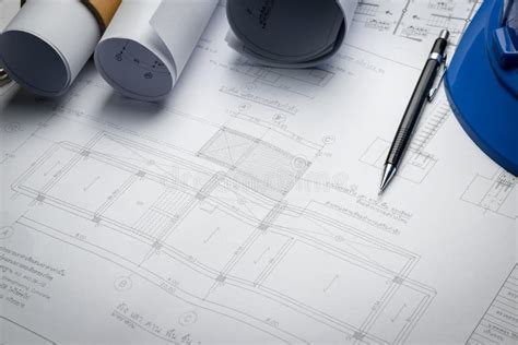Engineering Diagram Blueprint Paper Drafting Project Sketch Stock Photo