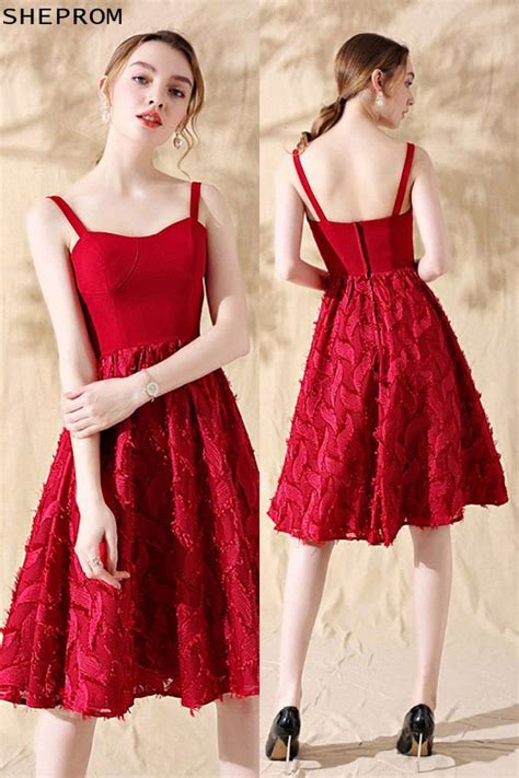 Leaf Lace Aline Red Short Homecoming Party Dress With Straps Dresses