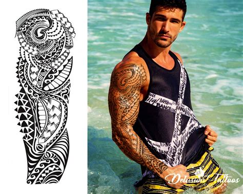 Polynesian Temporary Tattoo Sleeve Tribal Maori Samoan Full Etsy Uk