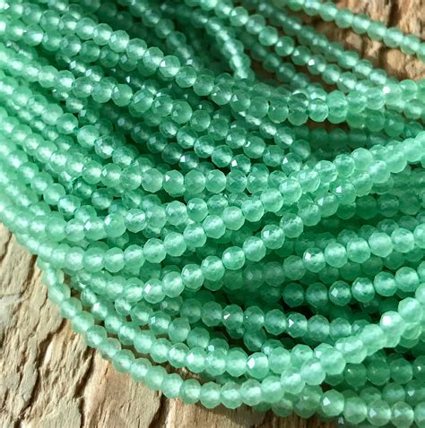 Green Chalcedony Beads 2mm Faceted Rounds 13 Inch Strand Micro