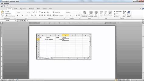 How To Insert An Excel Spreadsheet In Microsoft Word 2010 Youtube