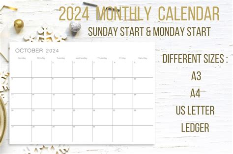 Printable Calendar 2024 Monthly Planner 2024 Minimalist Calendar A4