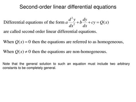 Second order linear nonhomogeneous differential equations with constant coefficients. PPT - First Order Linear Differential Equations PowerPoint ...