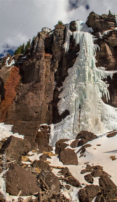 Frozen Waterfall Ice Bridal Veil Falls In Telluride Colorado Stock