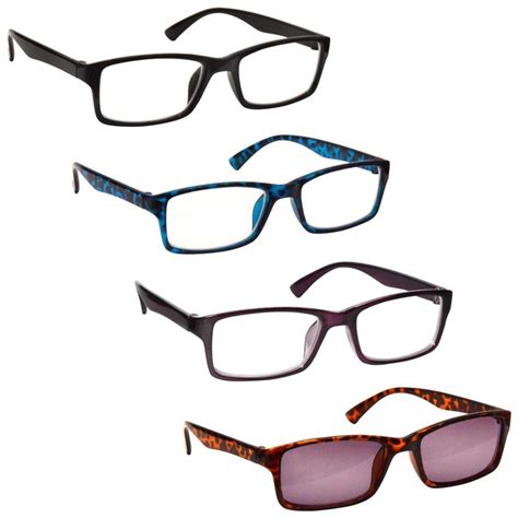 The Reading Glasses Company Black Blue Purple Readers With Brown Sun Reader Value 4 Pack Mens