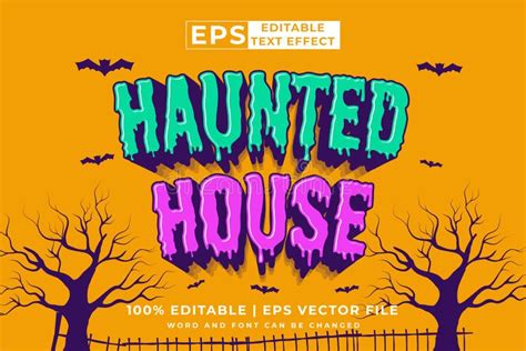 Editable Text Effect Haunted House 3d Cartoon Template Style Premium