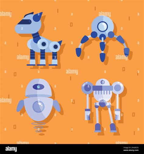 Four Robots Futuristics Set Icons Stock Vector Image And Art Alamy