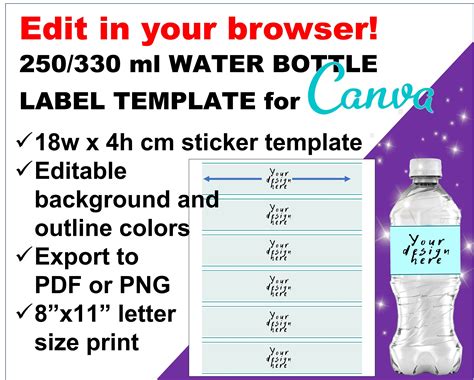 250ml 330ml 350ml Water Bottle Label Template 250ml 330ml 350ml