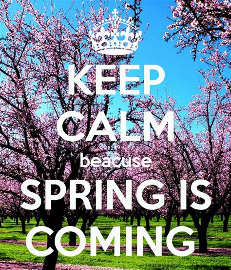 A Poster With The Words Keep Calm Because Spring Is Coming And Trees