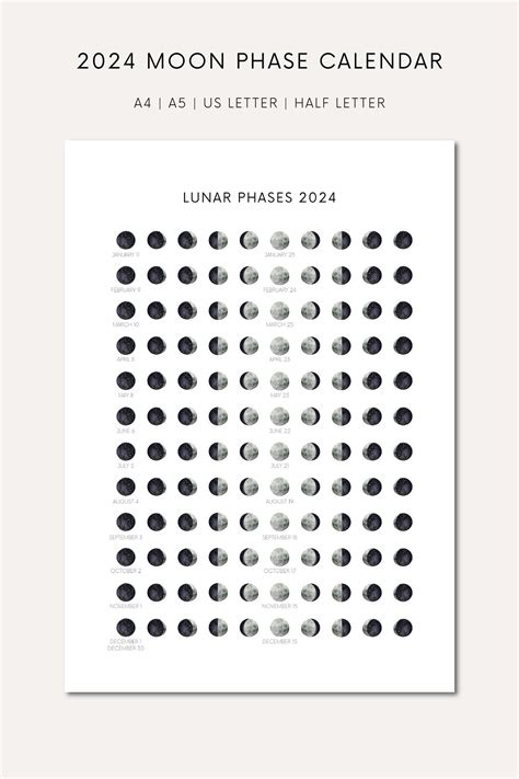 Printable Moon Phase Calendar 2024 Printable Lunar Calendar Digital
