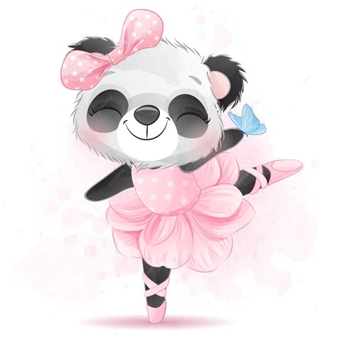 Bailarina Pequena Bonito Do Panda Vetor Premium
