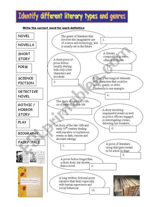 Identify Different Literary Types And Genres Esl Worksheet By Minie