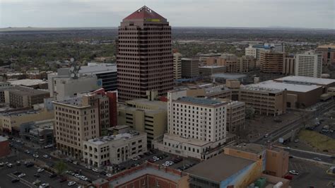 57k Stock Footage Aerial Video Fly Toward Albuquerque Plaza And Other