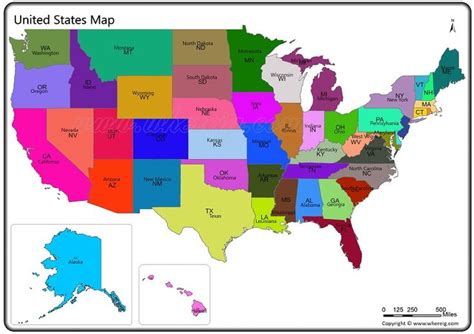The United States Map Is Shown In Bright Colors