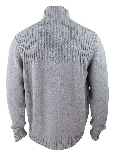Mens High Neck Button Jumper Cotton Top Knitted Blue Grey