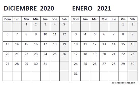 2020 Diciembre 2021 Enero Calendario Imprimir Calendario 2020 Chile