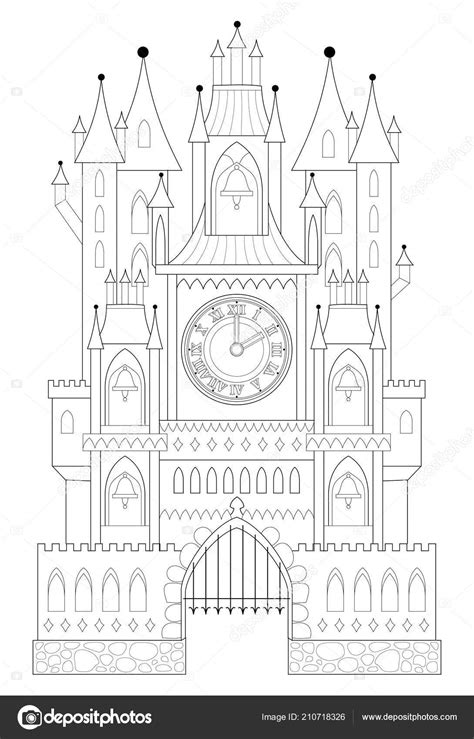 Diviértete en nuestra web pintando varias imágenes de castillos para colorear. Página Para Colorear Blanco Negro Dibujo Castillo Medieval Fantástico Cuento — Vector de stock ...