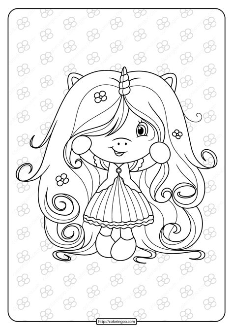 Free Printable Cute Girl Unicorn Coloring Page