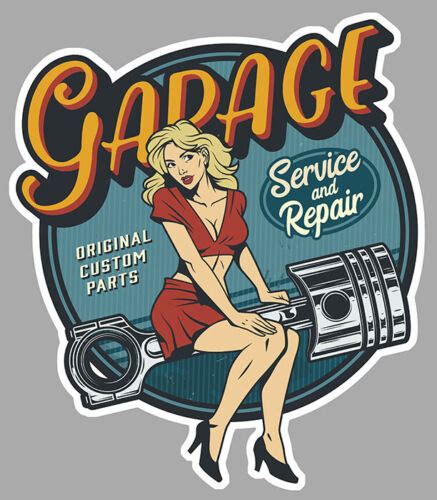 Sticker Pin Up Vintage Garage Bougie Hot Rod Autocollant Retro Piston