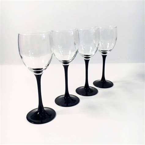 Vintage Arcoroc Luminarc France Black Stem Wine Glasses Set Of 4 Best