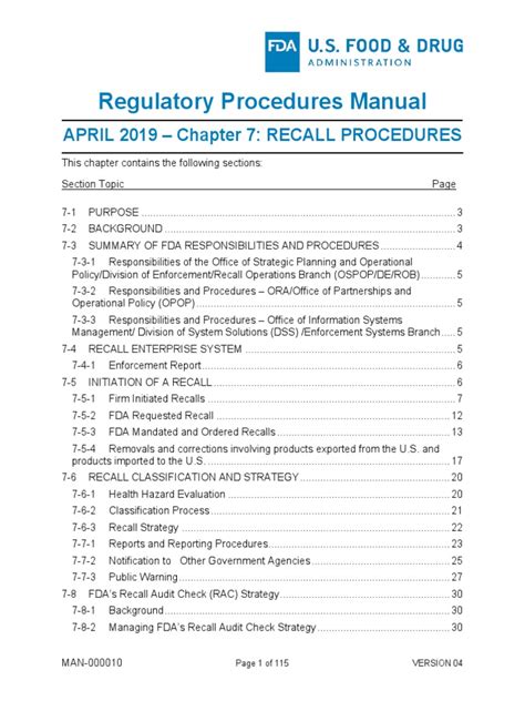Regulatory Procedures Manual April 2019 Chapter 7 Recall Procedures