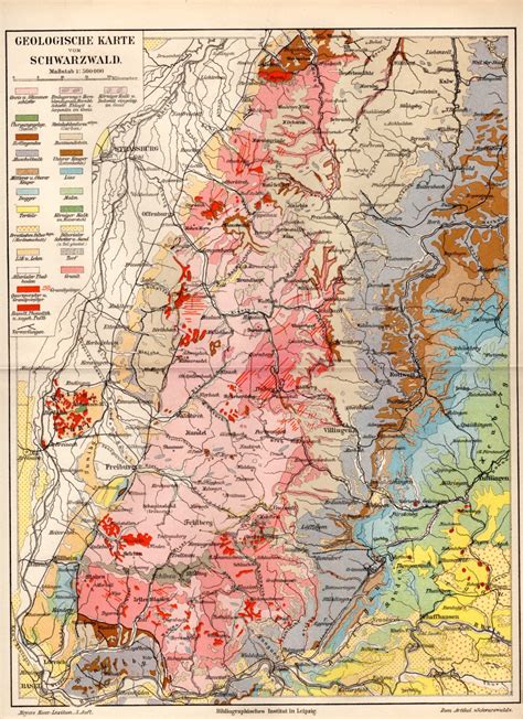 1897 Black Forest Geological Map Germany Schwarzwald