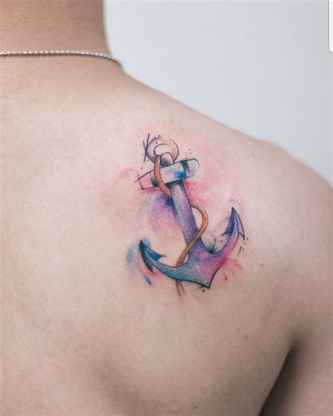 Dreamy Watercolor Anchor Tattoo On Shoulder Blurmark