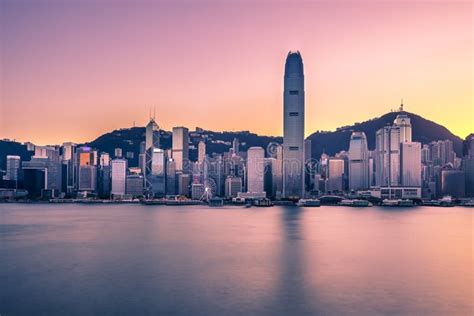 Victoria Harbor Of Hong Kong At Twilight Stock Photo Image Of Finance