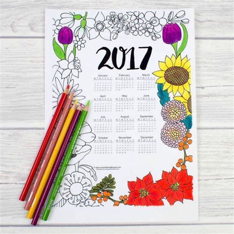 Free Printable 2017 Floral Coloring Calendar Money Saving Mom
