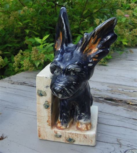 Yorkshire Scottish Terrier Orphan Bookend Handpainted Pottery 6 Tall