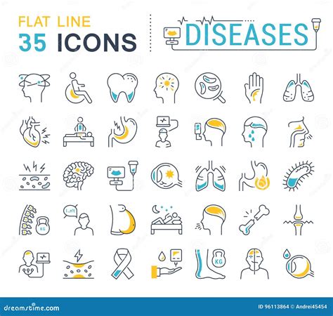 Set Vector Flat Line Icons Diseases Stock Illustration Illustration