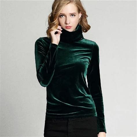 2019 Winter Plus Size Turtleneck Velvet Blouses Shirts Womens Autumn Velour Shirts Tops Spring