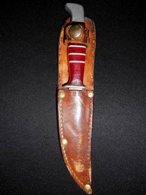 Antique Hoyt Buck Knife Red Lucite Handle Wsheath Huntingrareold