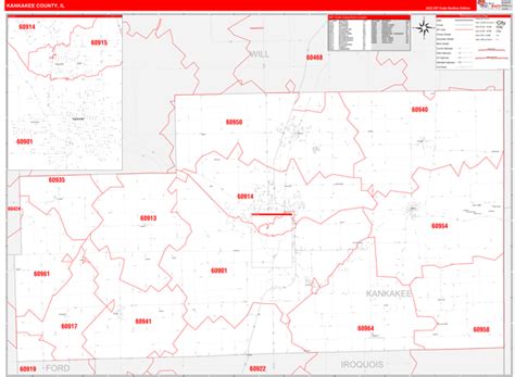 Kankakee County Il 5 Digit Zip Code Maps Red Line