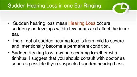 Ppt Sudden Hearing Loss Ringing In One Ear Powerpoint Presentation