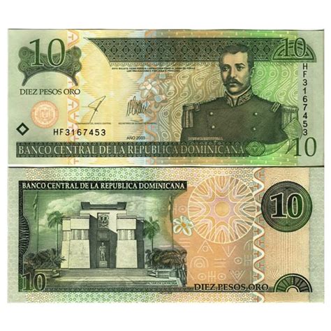 2003 Billete República Dominicana 10 Pesos Oro Matías Ramón Mella