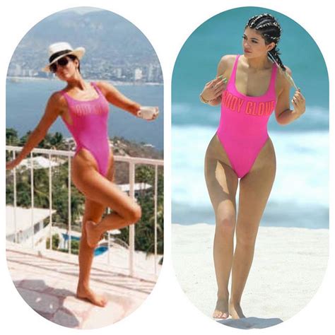 Kylie Jenner Wears Kris Jenners 80s Body Glove Swimsuit On Holiday In