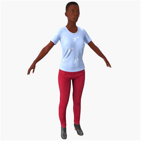Light Skin Young Black Female Student T Pose 3d Model 159 3ds