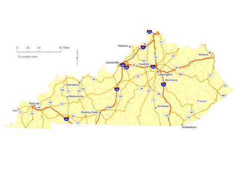 Detailed Map Of Kentucky Cities