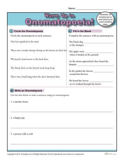 Students may be tired or have other things on their minds and diving straight into a textbook or grammar explanation can be quite jarring. Onomatopoeia Warm Up Activity | More Figurative language ideas