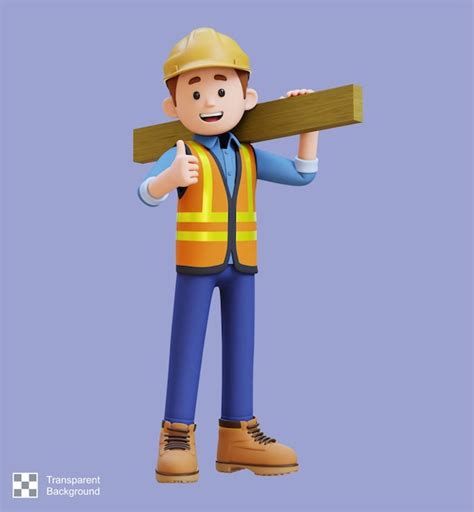 Premium Psd 3d Construction Worker Character Carrying Wood Planks On