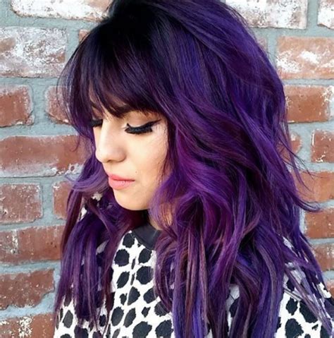 Layered Purple Hair With Shaggy Bangs Hair Color For Black Hair Hair