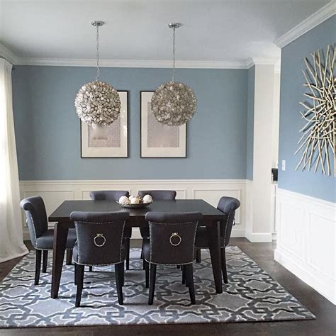 Craft a stylish style in any dining room inspired by this farmhouse / country concept from our customers' homes. Benjamin Moore Nimbus Grey Dining Room | Dining room blue ...