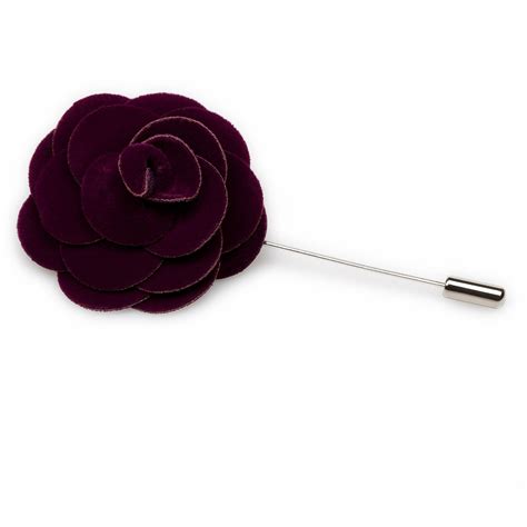 Plum Purple Velvet Lapel Flower Camellia Pin Mens Boutonniere Pins