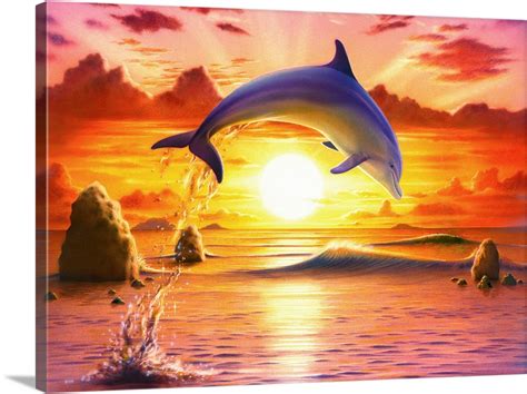 Day Of The Dolphin Sunset I Wall Art Canvas Prints Framed Prints