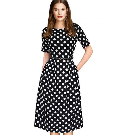 Womens Vintage Summer Polka Dot Wear To Work Casual A Line Dress