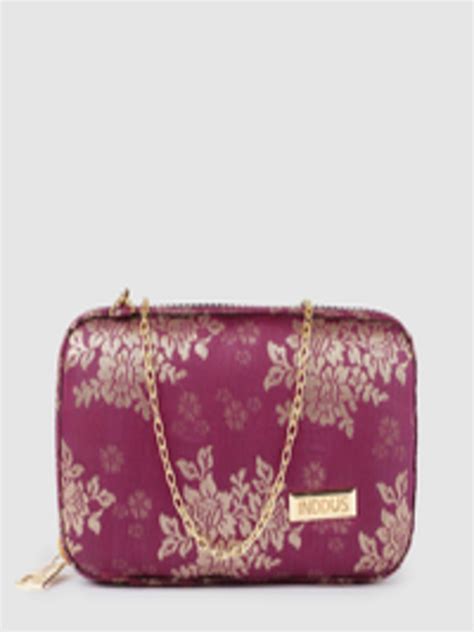 Buy Inddus Purple And Gold Toned Woven Brocade Box Clutch Clutches For