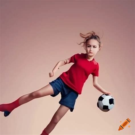 Girl Playing Soccer In Red Shirt